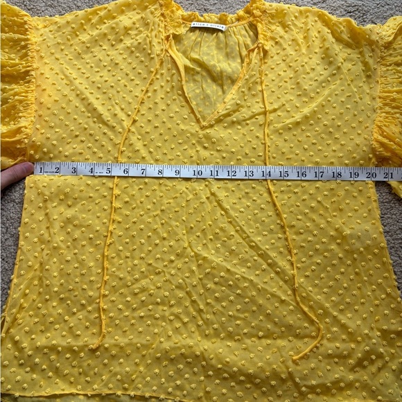 ALICE + OLIVIA Yellow Boho Short Swiss Dot Sleeve Julius Ruffle Sleeve Blouse S - Picture 11 of 15